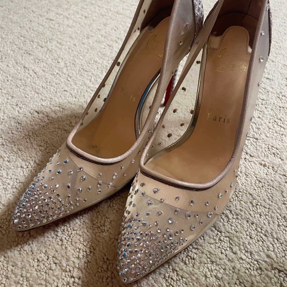 Elegant Beige and Silver Studded Women's Shoes